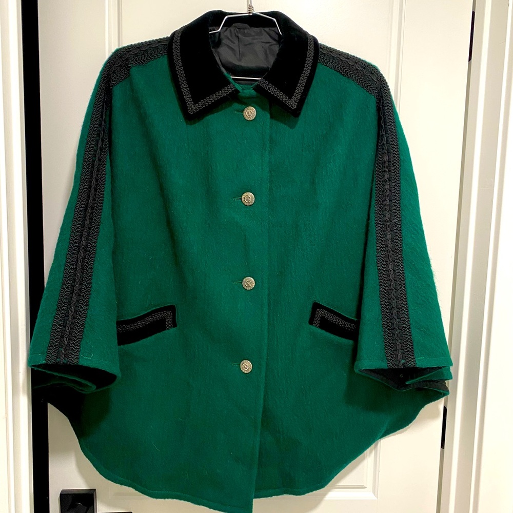 vintage wool cape coat with folk trim